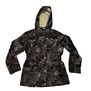 Y2K Liz Claiborne Womens Gray Snakeskin Full Zip Hooded Windbreaker Jacket Sz S